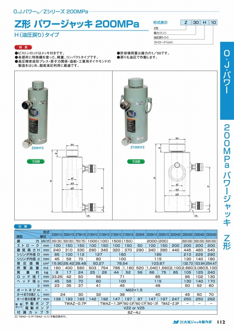 春新作の大阪ジャッキ製作所 薄形パワージャッキ Z50H15 物流、運搬用