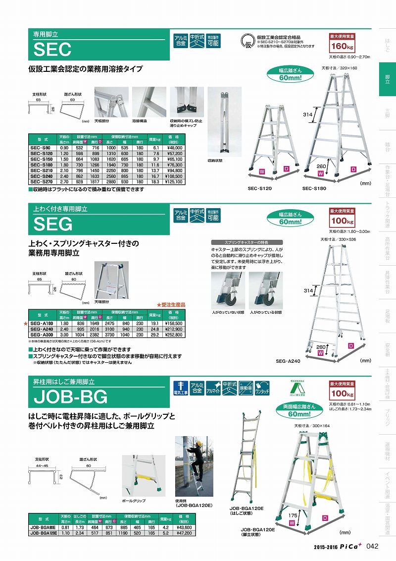 最安値格安 ピカ(Pica) ファーストPayPayモール店 - 通販 - PayPayモール アルミ合金製 専用脚立 SEC-S210 国産最安値