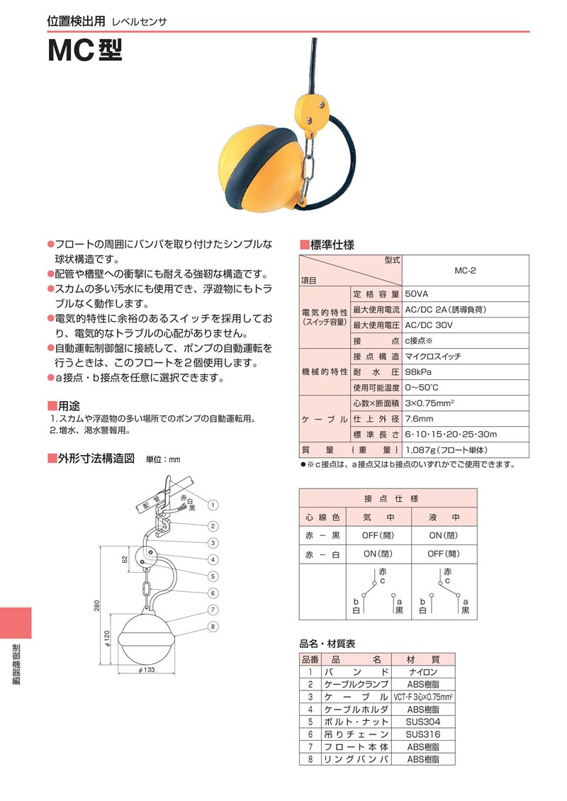 鶴見製作所(ツルミポンプ) RF型スナップフロート RF-5(ケーブル10m付