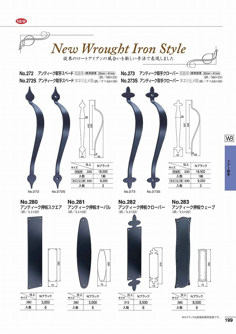 シロクマ(WB) ドアー取手(押板) アンティーク押板 ウェーブ No-283 75