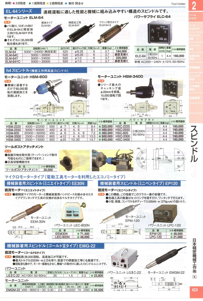 日本精密機械工作 機械装着用スピンドル（ミニペンタイプ） モーター