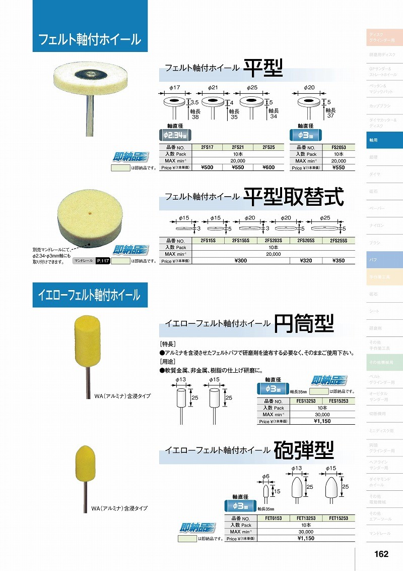 国産新作 取扱終了 柳瀬(ヤナセ) フェルト軸付ホイール 平型 φ2.34軸