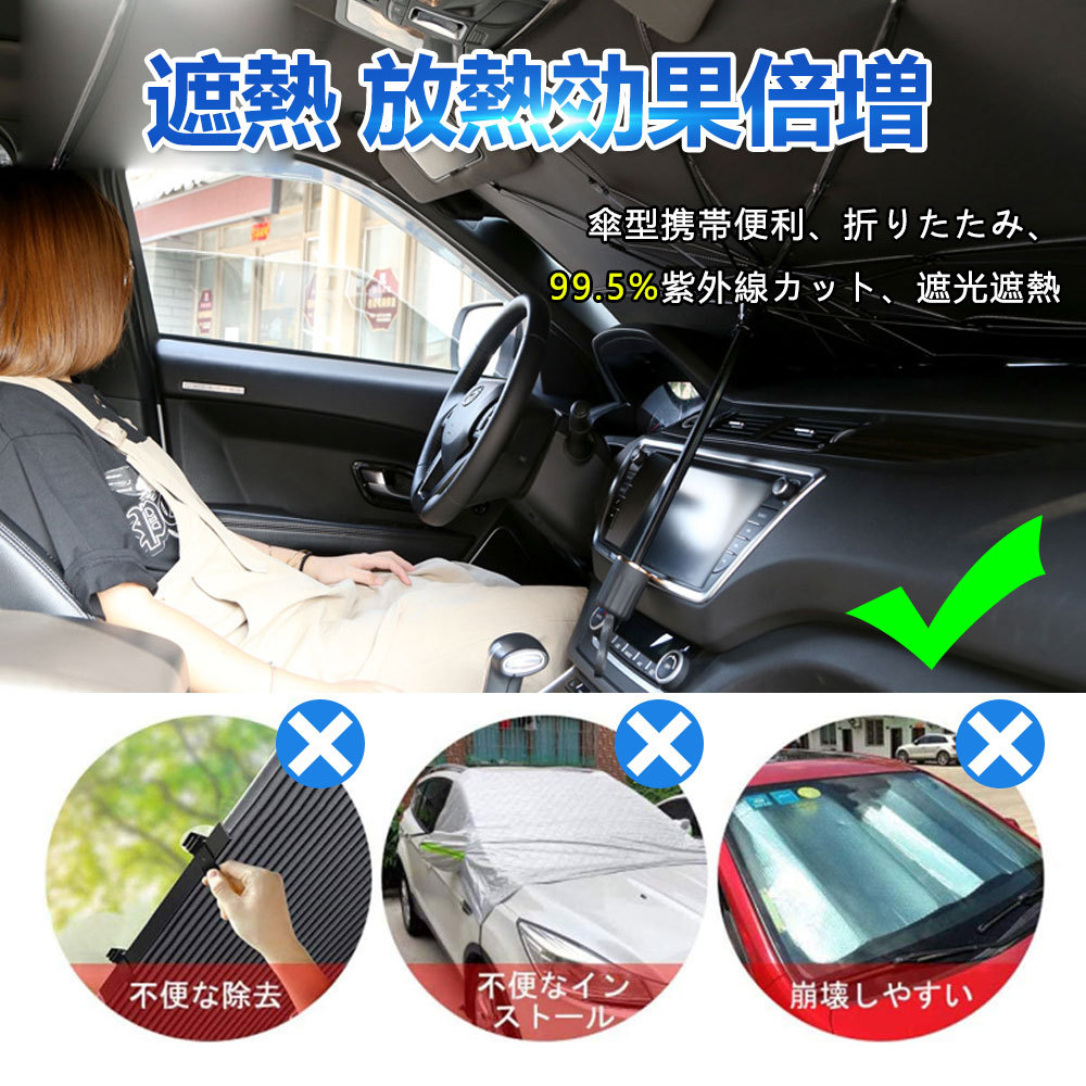 パッケージ サンシェード 傘型 フロント 車 カー用品 日よけ 折りたたみ傘 紫外線対策 遮光 断熱 簡単操作 収納ポーチ付き 折り畳み式 車保護  コンパクト：Accelitt パッケージ - shineray.com.br