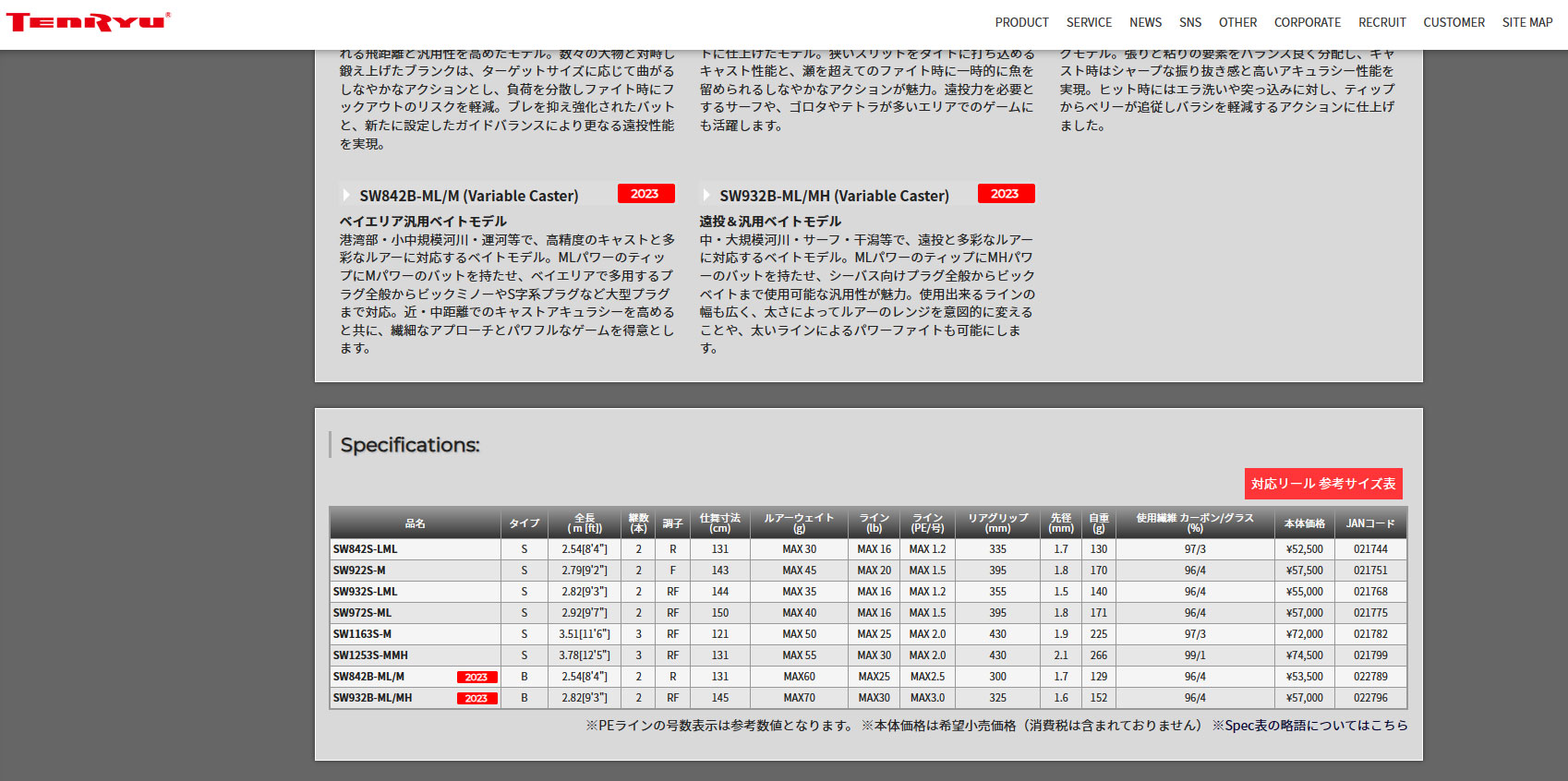 スワット SW932B-ML/MH (Variable Caster) 天龍 : シマヤフィッシング