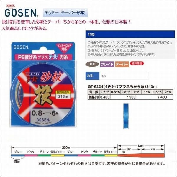 GOSEN（ゴーセン） PEテーパー砂紋投 1号-5号 213m 国産 投げPEライン