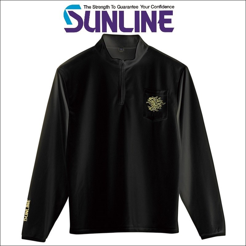 サンライン　ジップシャツ　　L ブラック サンライン（SUNLINE） 獅子ジップ シャツ 長袖 S M L LL ブラック
