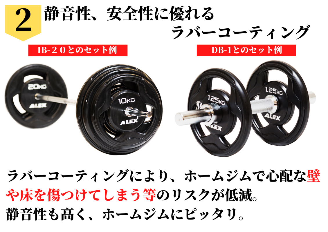 ALEX社製 BPRラバープレート 1.25kg BPR-1.25 Φ28mmバーベルプレート