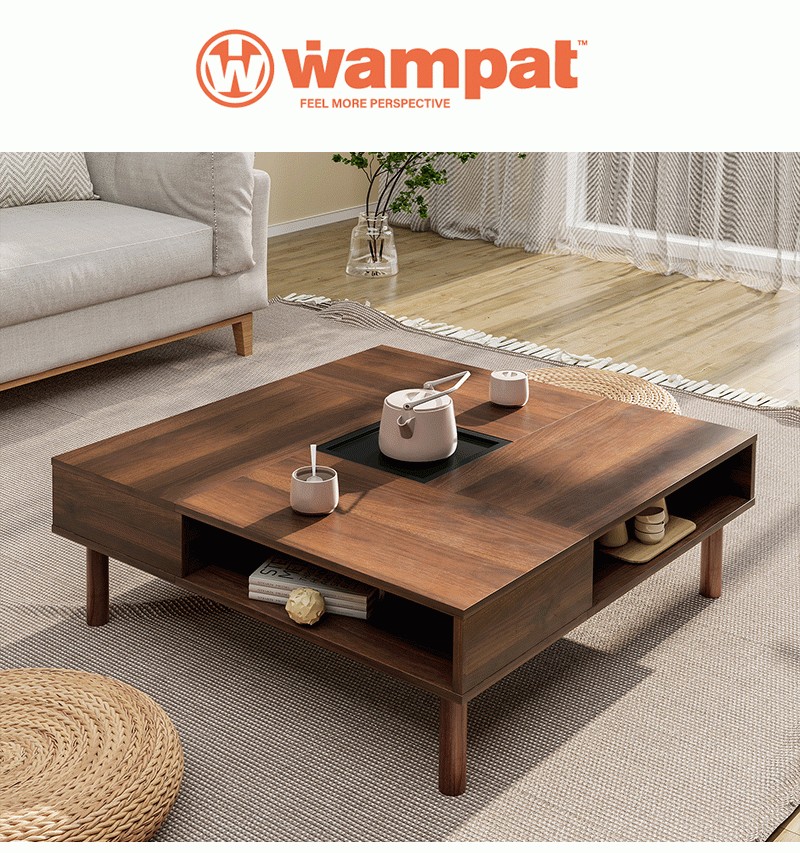 WAMPAT ローテーブル センターテーブル 正方形 木制 コーヒーテーブル 隠し収納スペース リビング用テーブル ウォールナット 幅80