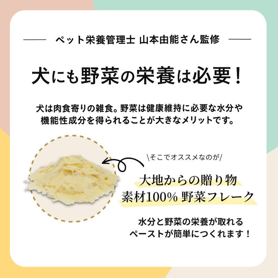 犬用 素材100% 野菜フレーク 35g 国産 北海道産 無添加 成犬 シニア 老犬 防災食 にんじん かぼちゃ じゃがいも とうもろこし ペースト |  | 02