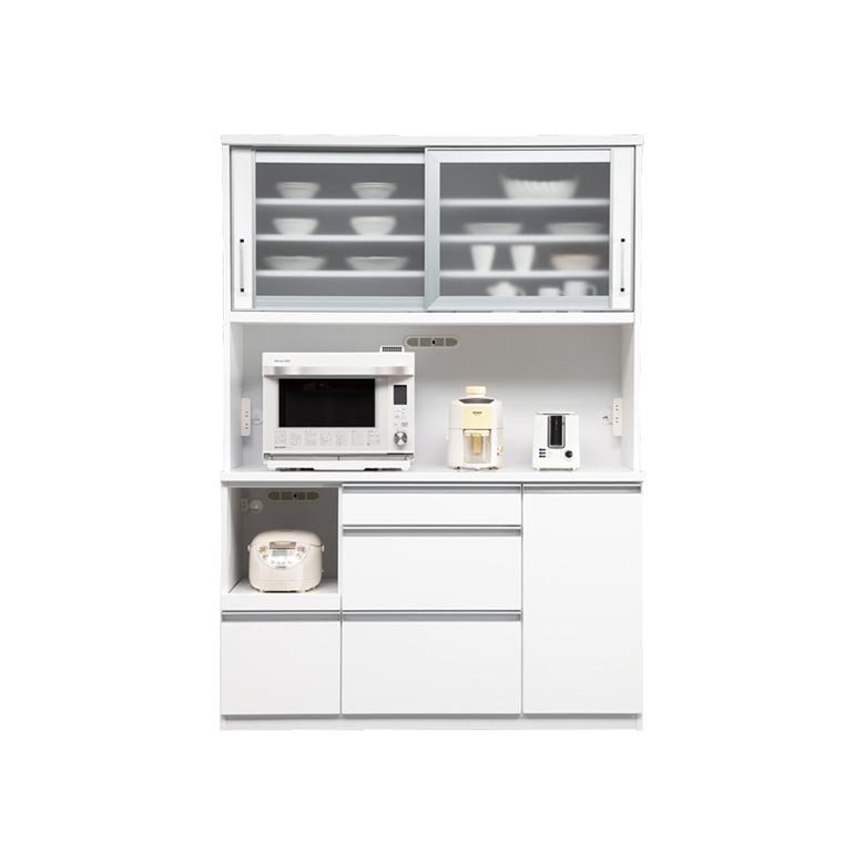 食器棚 キッチン収納 完成品 収納 レンジ台 幅140cm キッチンボード おしゃれ カップボード レンジボード 引き戸 引出し モイス付き