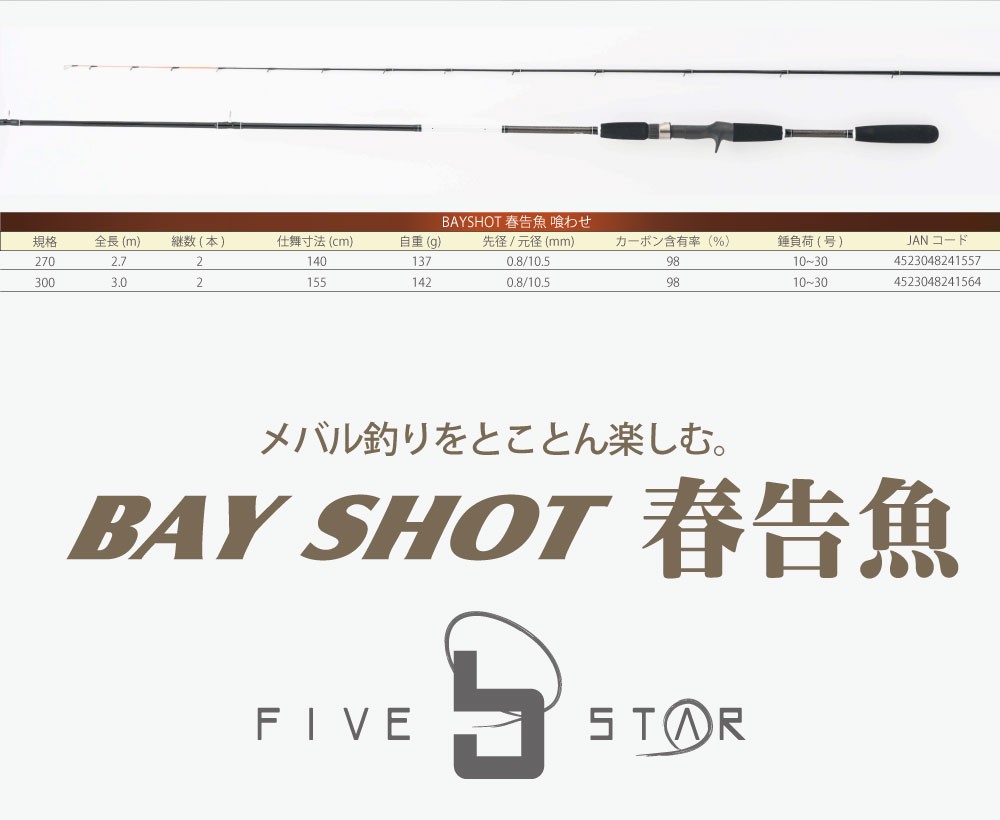 攻めの釣法喰わせ調子 BAY SHOT 春告魚 7:3 喰わせ調子 300/ベイショットメバル/船釣り/FIVE STAR/ファイブスター  :4523048241564:FIVE STAR STORE - 通販 - Yahoo!ショッピング