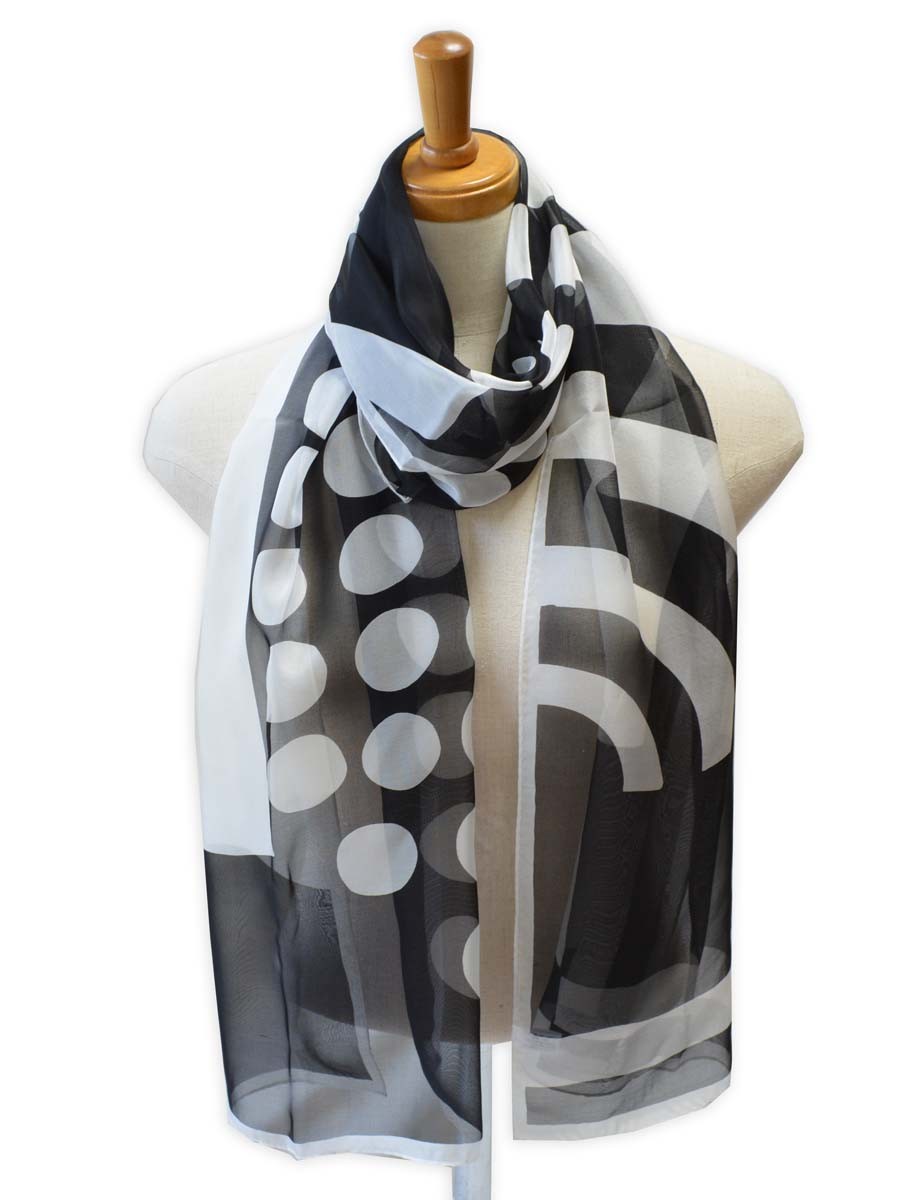 シルク100% シフォン レディース ロングスカーフ ストール 水玉幾何学