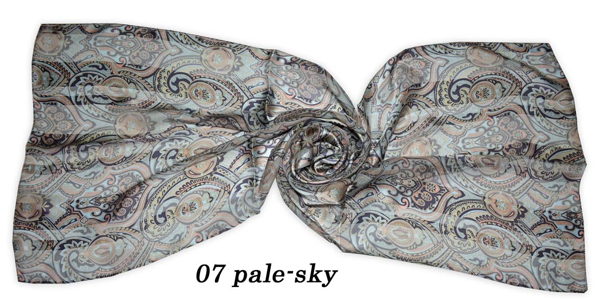 シルク100% サテンストライプ ハンドプリント ロングスカーフ