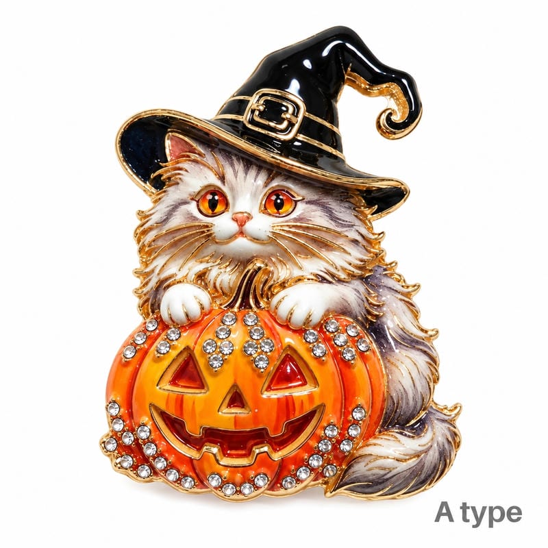 ハロウィン ネコ ブローチ 猫 ねこ 大人可愛い おしゃれ ゴールド