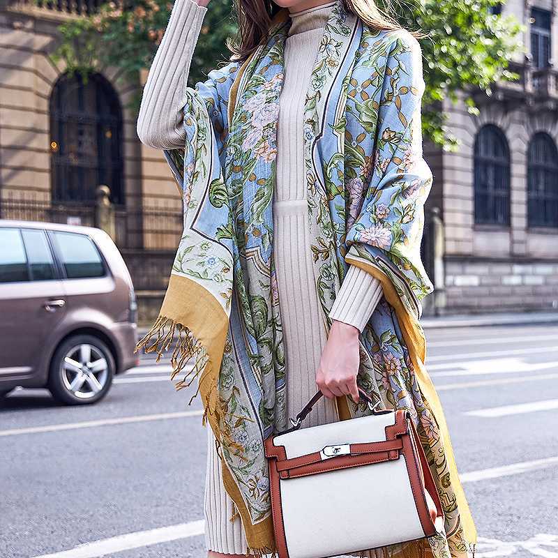 ストール レディース ボタニカル花柄ウール大判ストール