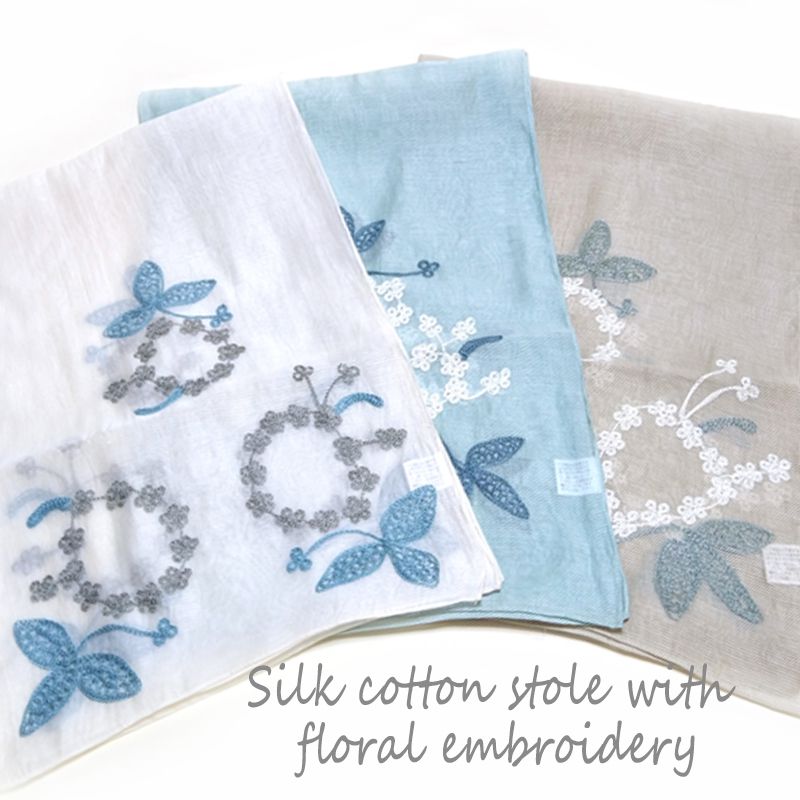 ストール 花柄刺繍シルクコットンストール レディース 薄手 春