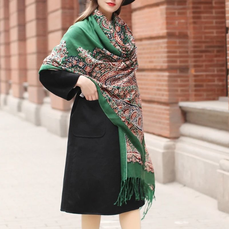 ナンバーナイン　ブラウン ペイズリー柄 ストール ストール/ペイズリー柄ウール大判ストール レディース 秋 冬 秋冬 春