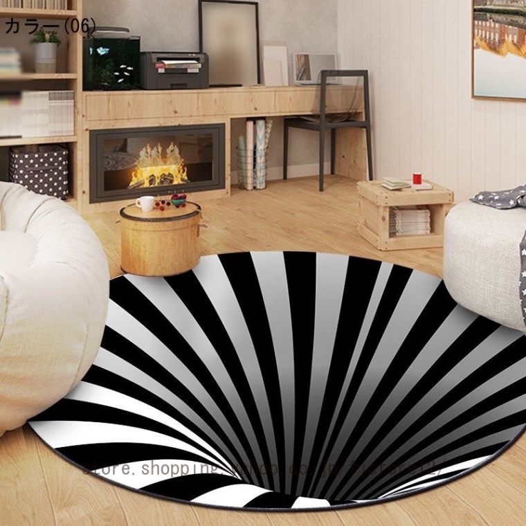 黒と白 三次元錯覚 カーペット 3D ラウンド 錯覚 円形ラグ 滑りにくい 防音 汚れ防止 キズ防止 リビングルーム コーヒーテーブル 幾何学模様 カーペット｜fjstore12｜07
