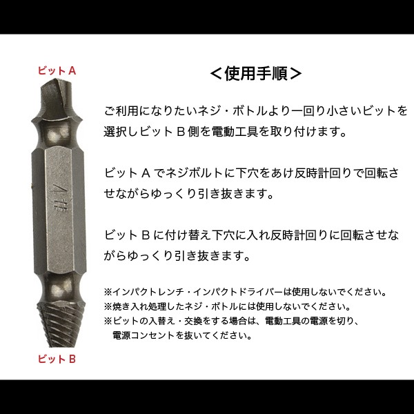 なめたねじ外しビット 4本セット 潰れたネジ外し ネジ穴 ドリル 電動