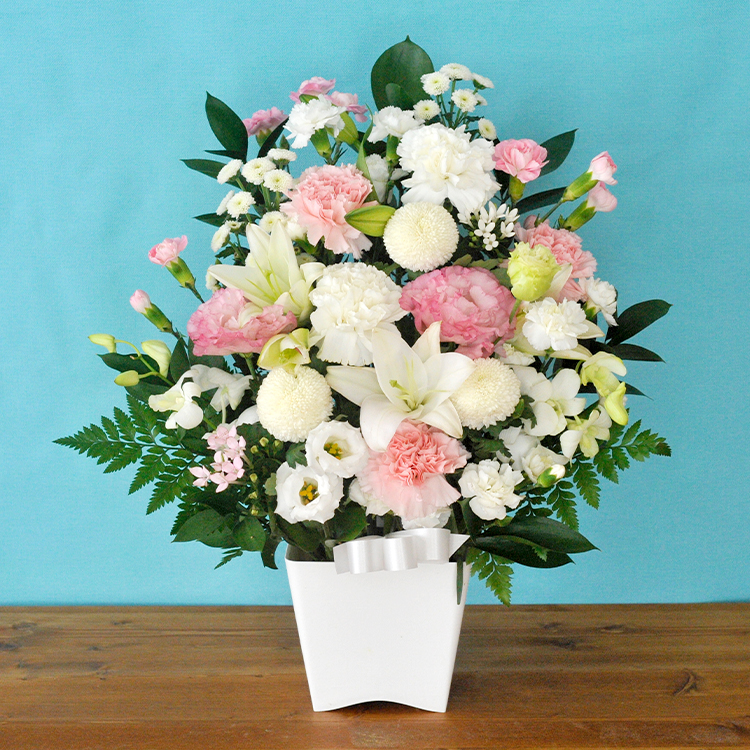 お供え 花 旬のおまかせお供え花 Lサイズ アレンジメント 高さ50cm お彼岸 お悔やみ 仏花 生花 供花 お花 命日 お盆 喪中見舞い 画像配信 クール便対応 FKAA | FlowerKitchen | 05