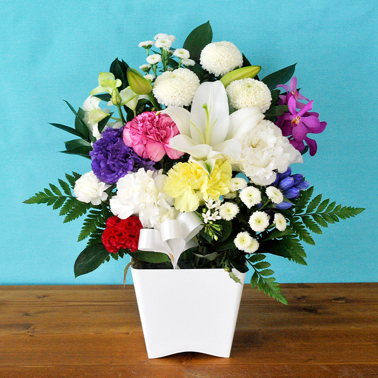 お供え花　仏花　クレマチスと百合アレンジ ◎仏花 お供え花 造花 百合 菊 クレマチス アレンジメント 1対