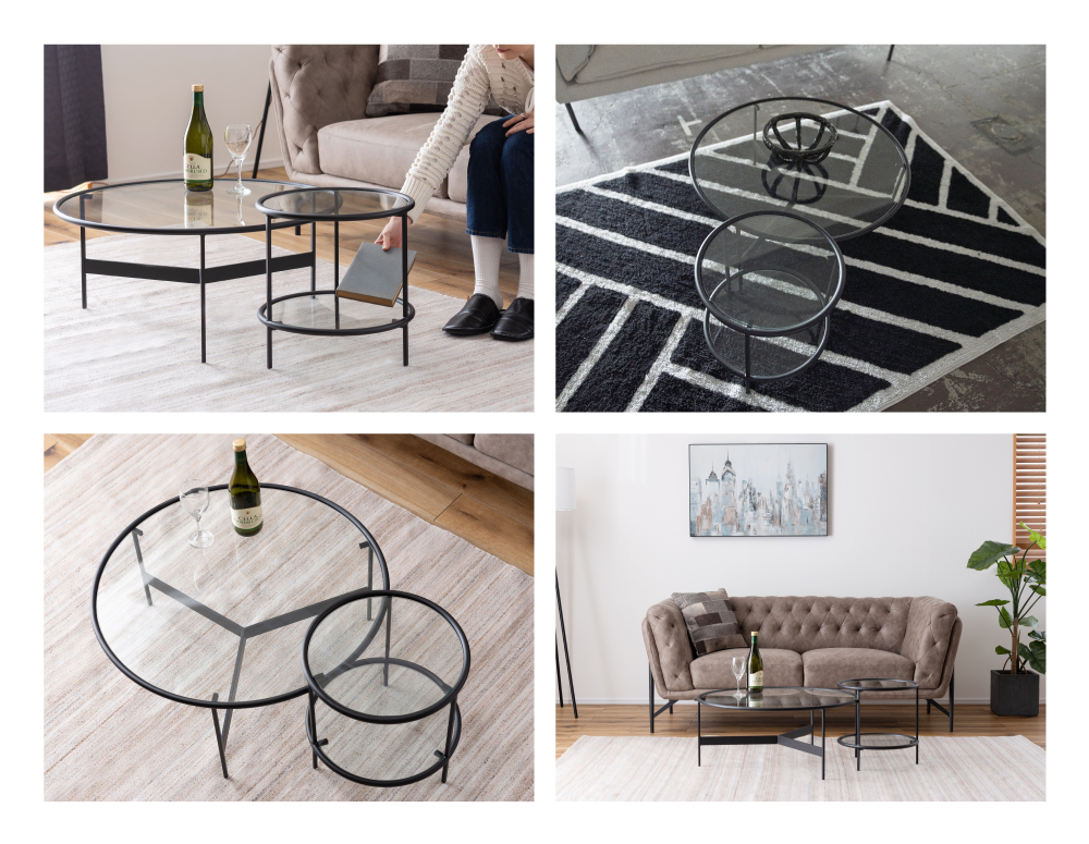 東谷 センターテーブル ローテーブル 幅75cm ガラス アイアン ネスト