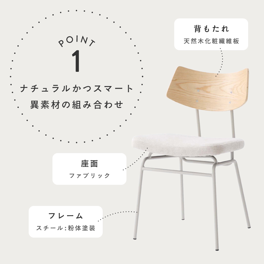 チェア 2脚セット ダイニングチェア デスクチェア 座面高47 ファブリック スチール シンプル モダン ナチュラル 北欧 天然木 木製 ベージュ グレー 椅子 肘_4