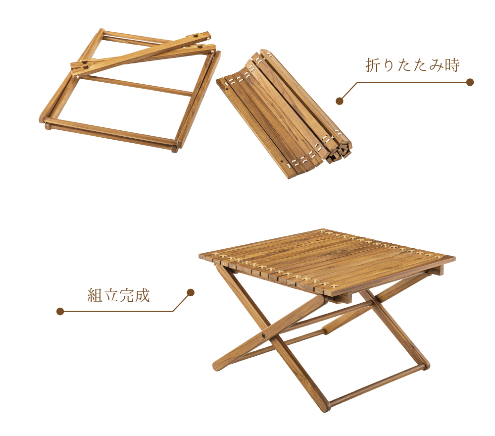 東谷 折りたたみテーブル 木製 60cm ロール キャンプ 天然木