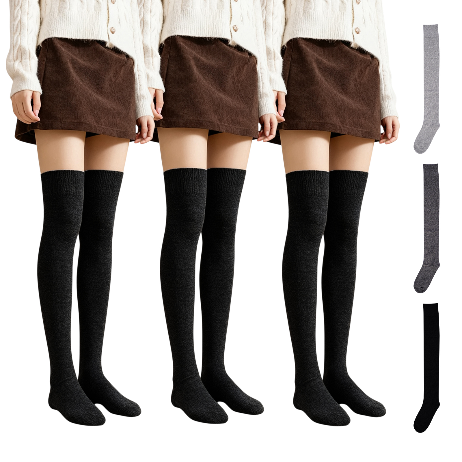 ニーハイソックス 靴下 同色 3足 3組 セット 左右計6枚 ニーハイ ソックス 細リブ 太リブ コットン 綿混 綿 レディース 美脚 細見え 無地 ロング丈 膝上 小学生 |  | 02