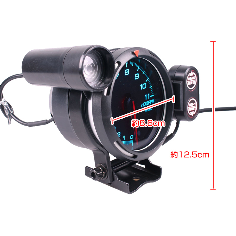 タコメーター obd 後付け バイク 車 80φ 86mm 配線 追加 メーター ワーニング機能付き スモークレンズ アラーム カスタム パーツ  回転計 計器 点検 ee314