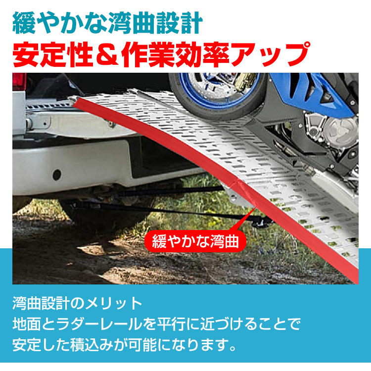 アルミ ラダー スロープ レール バイク 車 幅広 折りたたみ 滑り止め スタンド付き 梯子 はしご 二つ折り 軽量 ブリッジ 積み込み 歩み板  バギー 農機具 ny477 : ny477 : Fkstyle - 通販 - Yahoo!ショッピング