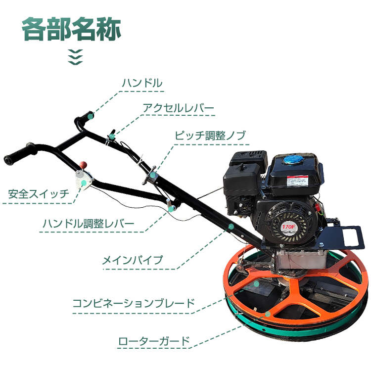 トロウェル パワートロウェル 機械ゴテ 土間施工 ムラ取り コテ仕上げ 不陸調整 コンクリート均し 6.5馬力 4枚刃 ローター径約630mm 4枚羽  ny601 : ny601 : Fkstyle - 通販 - Yahoo!ショッピング