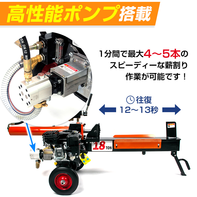 薪割り機 エンジン 油圧 キャンプ 18t 直径400mmまで対応 6.5馬力