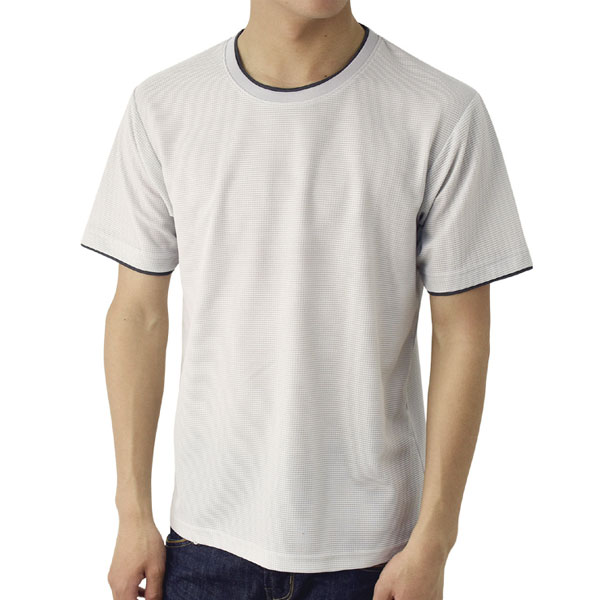 吸汗速乾 Tシャツ 半袖 カットソー メンズ ドライ クルーネック ダブルネック ワッフル ナノファイン加工 制菌防臭 フェイクレイヤード A3N セール【パケ2】爆買 | FLAG ON CREW | 01