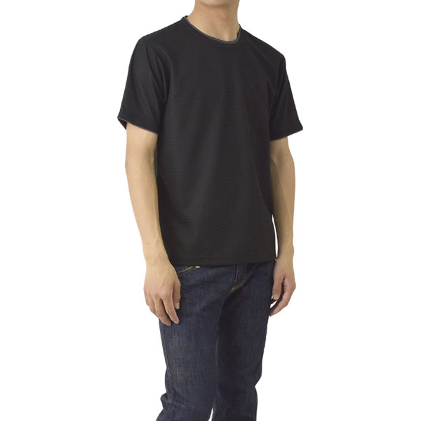 吸汗速乾 Tシャツ 半袖 カットソー メンズ ドライ クルーネック ダブルネック ワッフル ナノファイン加工 制菌防臭 フェイクレイヤード A3N セール【パケ2】爆買 | FLAG ON CREW | 03