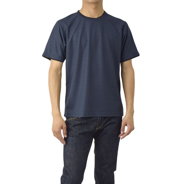 吸汗速乾 Tシャツ 半袖 カットソー メンズ ドライ クルーネック ダブルネック ワッフル ナノファイン加工 制菌防臭 フェイクレイヤード A3N セール【パケ2】爆買 | FLAG ON CREW | 04