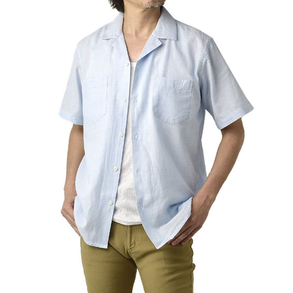 開襟シャツ メンズ 半袖 麻混シャツ ゆったりスタイル リネンシャツ