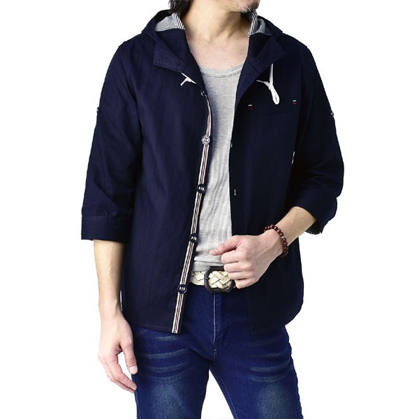 訳あり 七分袖 7分 シャツ ジャケット メンズ マリンシャツ ヨットパーカー ロールアップ アウター 送料無料 新品