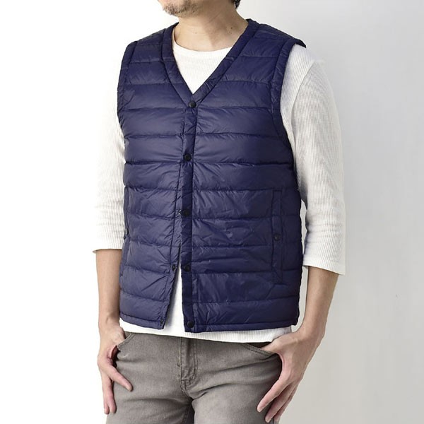 インナーダウンベスト メンズ ダウンベスト Vネック ボタン仕様 ナイロン ダウンジレ アウター 薄手ベスト【B2B】 セール【パケ1】【A】 爆買 | FLAG ON CREW | 02