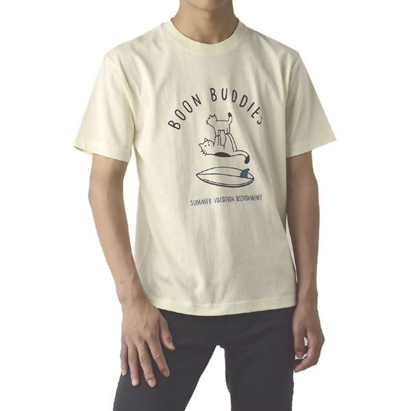 ねこ猫ネコ サーフボード プリント Tシャツ メンズ 半袖 クルーネック かわいい おもしろい カットソー B2K【パケ2】｜flagon｜02