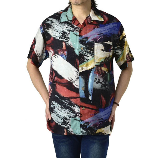 アロハシャツ メンズ 開襟シャツ 半袖 シャツ レーヨン ゆったりサイズ 和柄 トップス B3N【パケ2】｜flagon｜15