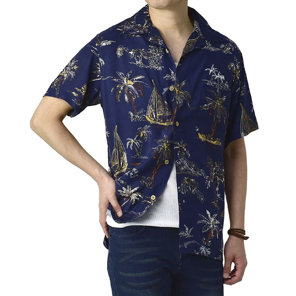 アロハシャツ メンズ 開襟シャツ 半袖 シャツ レーヨン ゆったりサイズ 