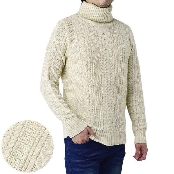 直営ストア タートルネックセーター メンズ ケーブル編み 秋冬春 スプリング ニットセーター 長袖 とっくり B5D トップス 
