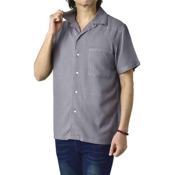無地アロハシャツ メンズ 開襟シャツ 半袖 シャツ レーヨン ゆったりサイズ シンプル トップス B...