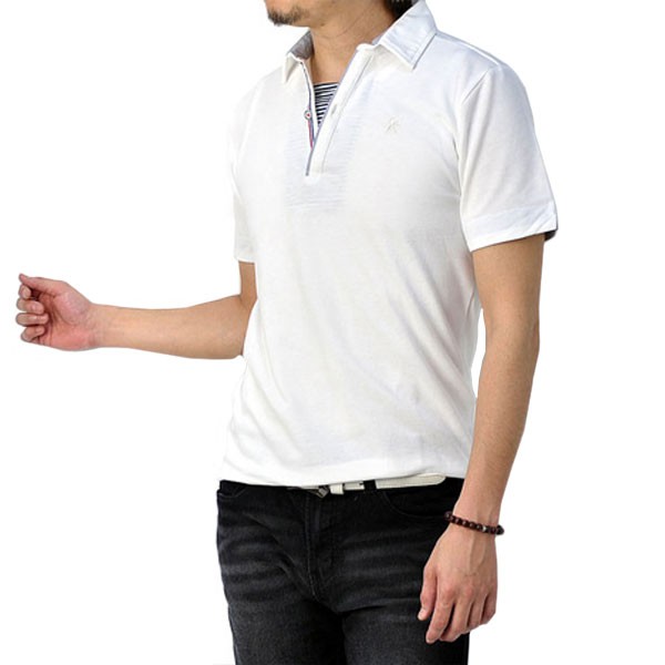 ポロシャツ メンズ 半袖 カノコ 前開き 1ボタン スキッパー トップス カットソー C3K セール【パケ1】 爆買 | FLAG ON CREW | 01