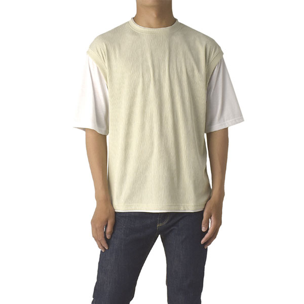 メンズ フェイクレイヤード ベストTシャツ 半袖 接触冷感 速乾 UV対策 重ね着風 おしゃれ C3O セール【パケ1】 | FLAG ON CREW | 01