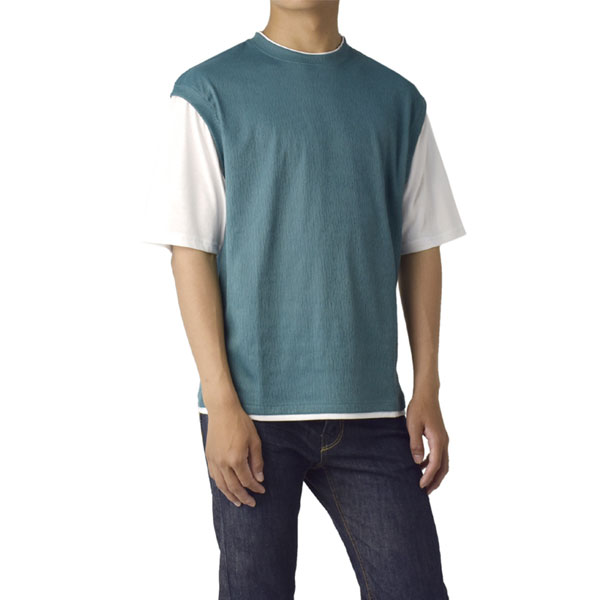 メンズ フェイクレイヤード ベストTシャツ 半袖 接触冷感 速乾 UV対策 重ね着風 おしゃれ C3O セール【パケ1】 | FLAG ON CREW | 02