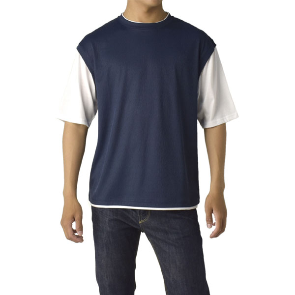 メンズ フェイクレイヤード ベストTシャツ 半袖 接触冷感 速乾 UV対策 重ね着風 おしゃれ C3O セール【パケ1】 | FLAG ON CREW | 04