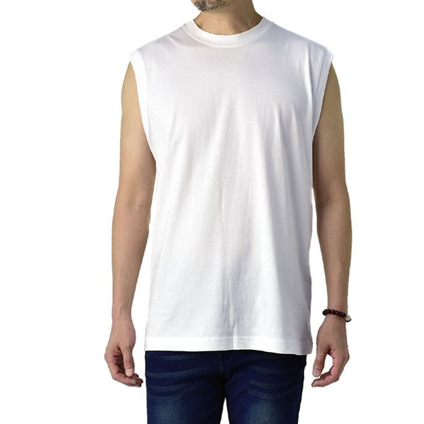 ノースリーブ スリーブレス Tシャツ メンズ トップス ランクルT 無地 綿コーマ糸使用 ゆったりワ...
