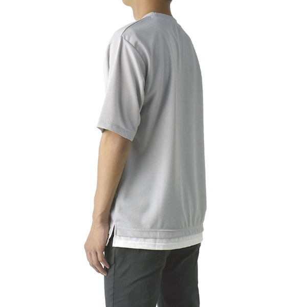 メンズ 梨地 フェイクレイヤード 半袖 Tシャツ 裾 別布 さらっとした肌ざわり C7C セール【パケ1】 爆買 | FLAG ON CREW | 01